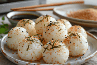 Boulettes de riz prêtes à être servies avec garniture colorée