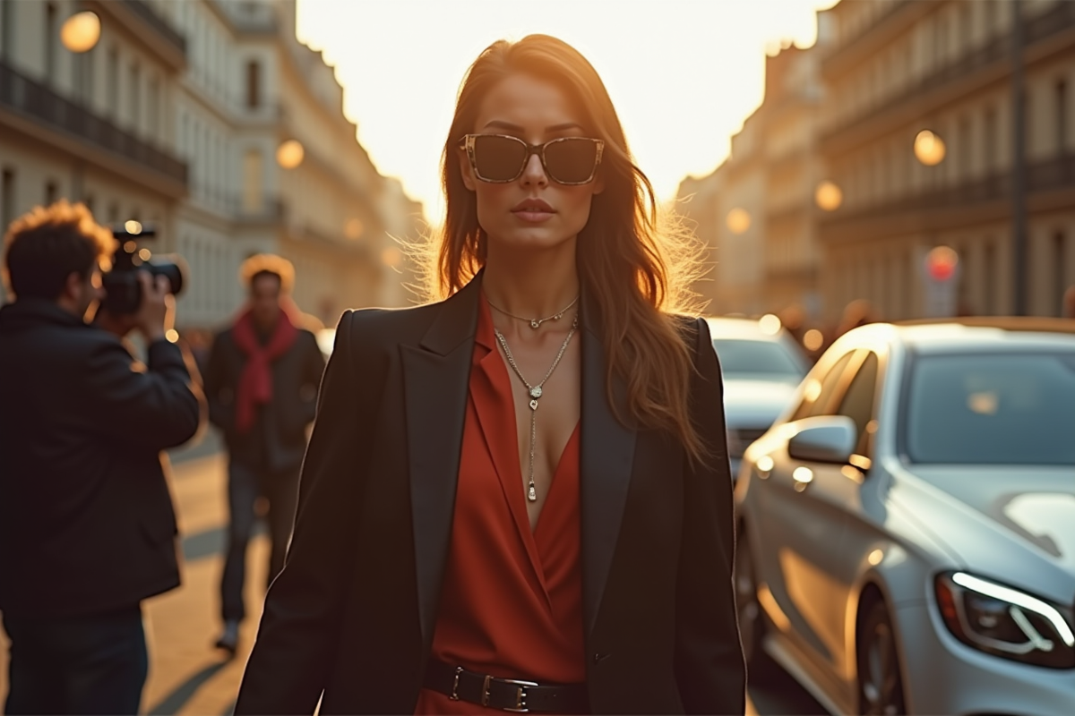 Influenceuse chic sortant d