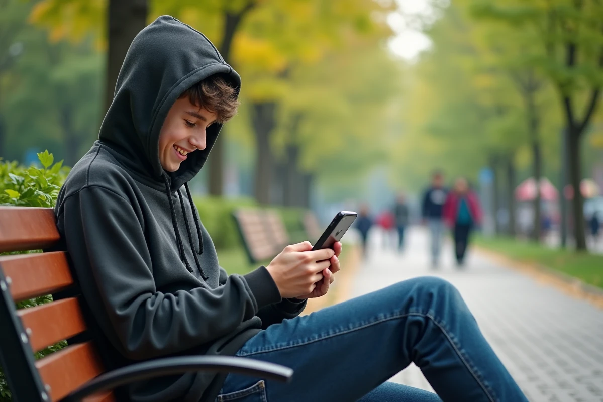 Adolescent détendu lisant manga dans un parc