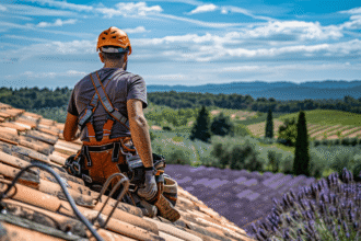 Toiture traditionnelle provençale sous un ciel bleu clair