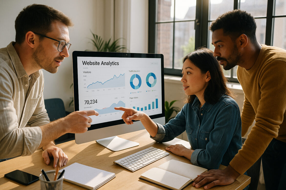 Bureau moderne avec écran affichant un tableau de bord analytique