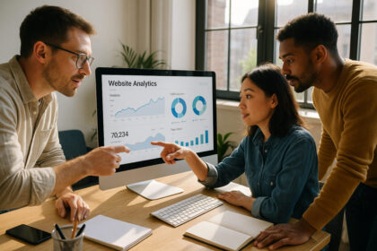 Bureau moderne avec écran affichant un tableau de bord analytique