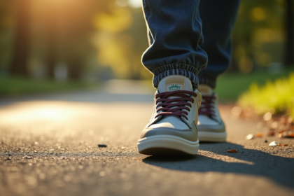 Chaussure casual sur chemin ensoleille dans un parc