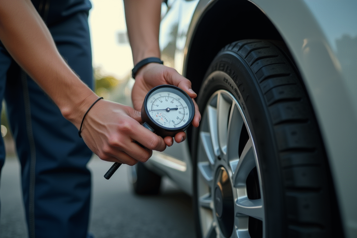 Vérification de la pression des pneus d'une Fiat 500 moderne