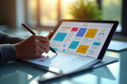 Dessinateur esquissant une interface digitale sur une tablette