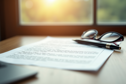 Document juridique sur un bureau en lumière naturelle