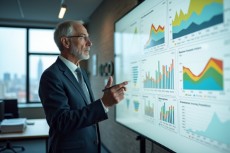 Economiste en costume devant des graphiques d'inflation