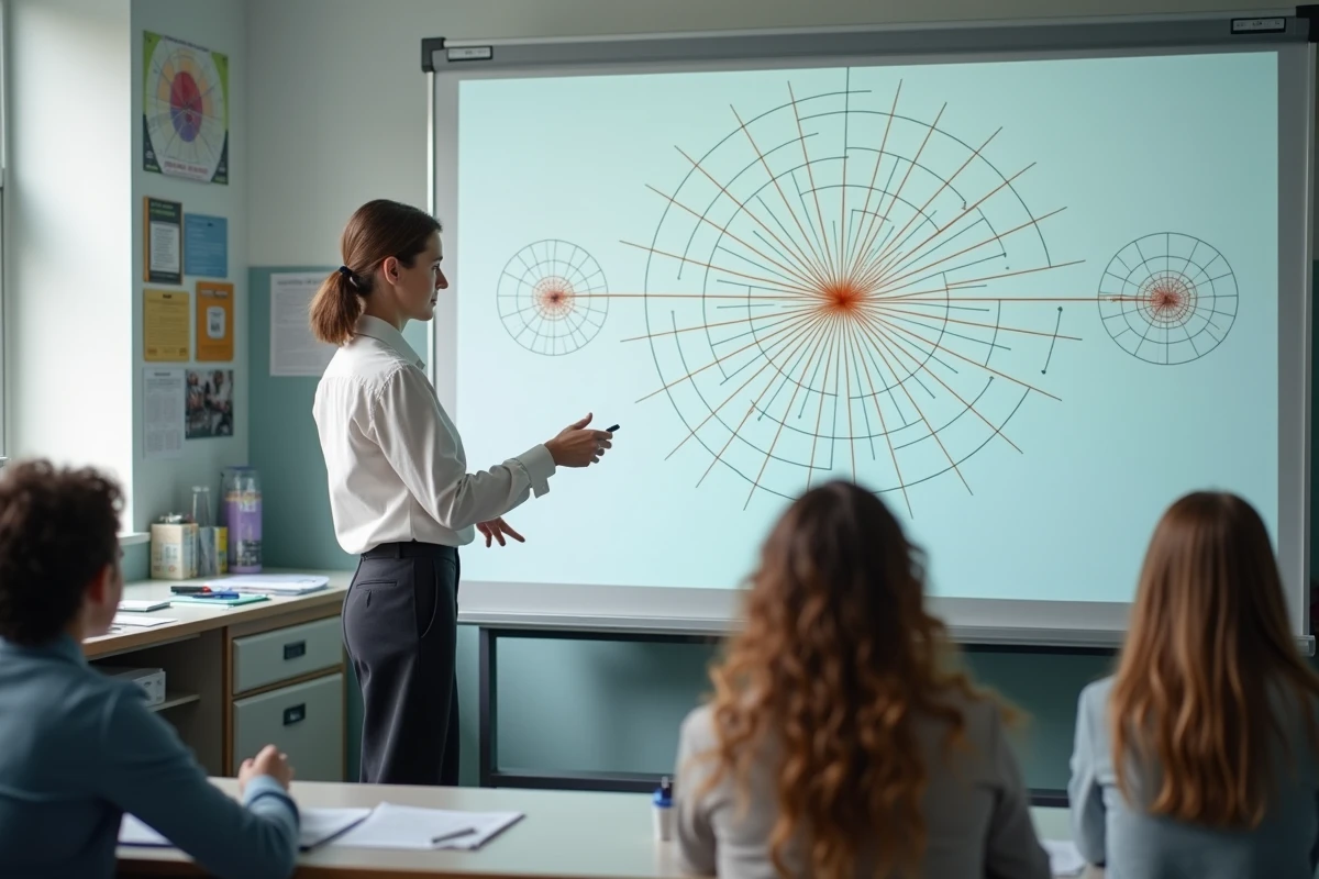 Professeure de sciences expliquant un diagramme d