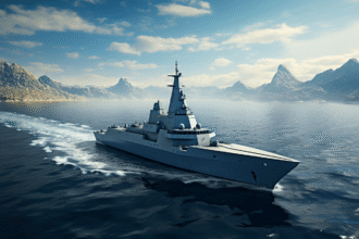 Futur navire de guerre français avec innovations technologiques avancées