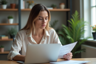 Femme au bureau étudiant son ordinateur portable