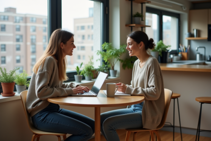 Jeune femme détendue dans son appartement moderne