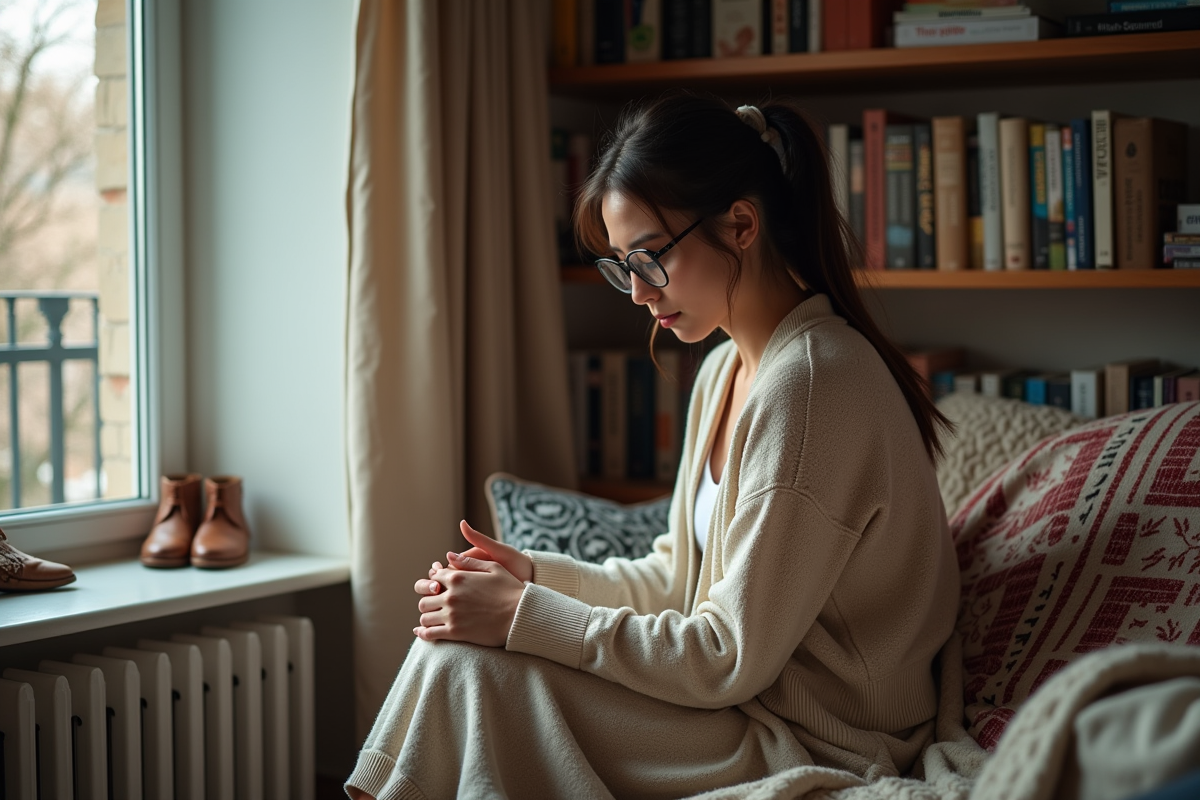 Jeune femme lisant dans un coin lecture cosy