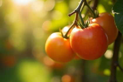 Fruits Z fraîchement récoltés dans un verger ensoleille avec flou artistique