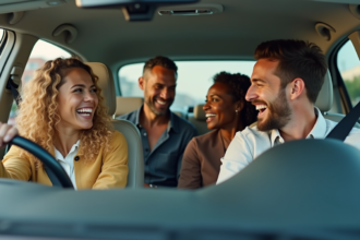 Couple partageant un trajet en voiture pour un covoiturage efficace