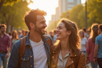 Personne souriante et confiante attirant l'attention dans un cadre social