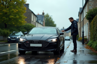 Voiture sous la pluie à Brest avec essuie-glaces en action