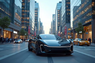 Voiture autonome circulant sans intervention humaine sur route moderne