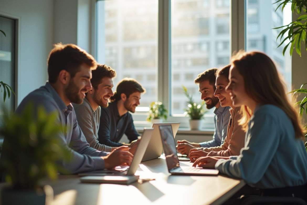 Groupe de jeunes professionnels dans un bureau lumineux