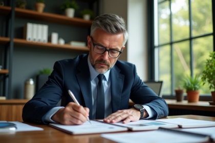 Homme d'affaires en costume dans un bureau moderne