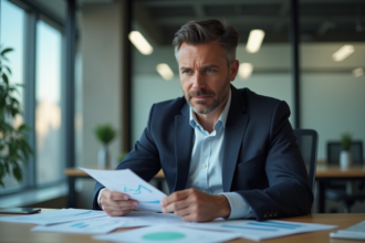 Homme d'affaires regardant des graphiques financiers au bureau