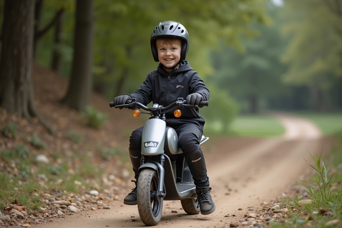 Garçon de 15 ans en motocross sur un scooter en pleine nature