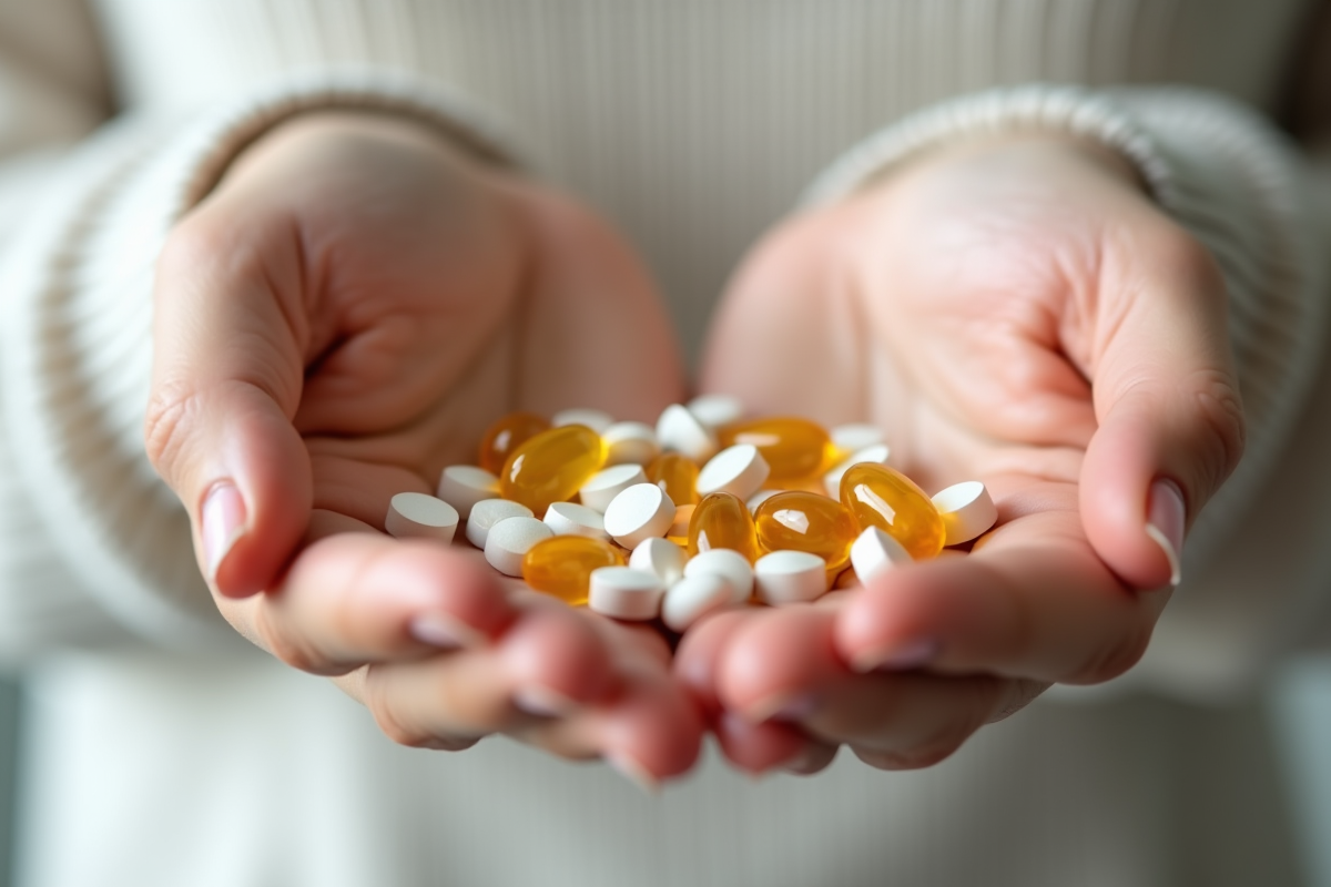Main tenant des comprimés de vitamine B6 en capsules