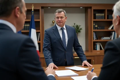 Maire homme en costume bleu lors d'une réunion officielle