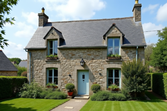 Maison bretonne en pierre à Dinan en plein jour