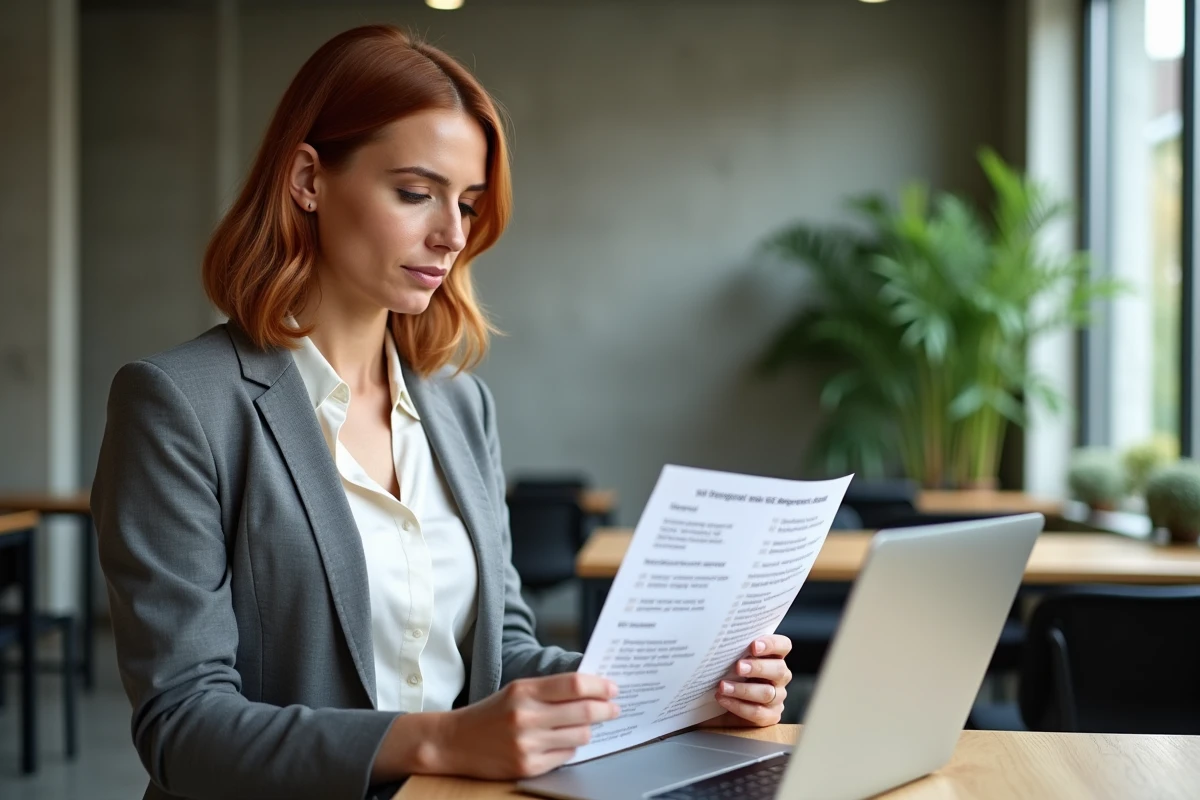 Femme professionnelle vérifiant une liste de contrôle pour la migration d'un site web vers une nouvelle adresse URL