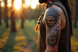 Tatouage amérindien illustrant des motifs traditionnels et leur signification
