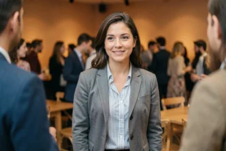 Femme confiante répondant avec style à une remarque déplacée lors d'une soirée entre amis
