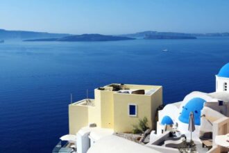 Vue panoramique de l'île de Santorin en Grèce